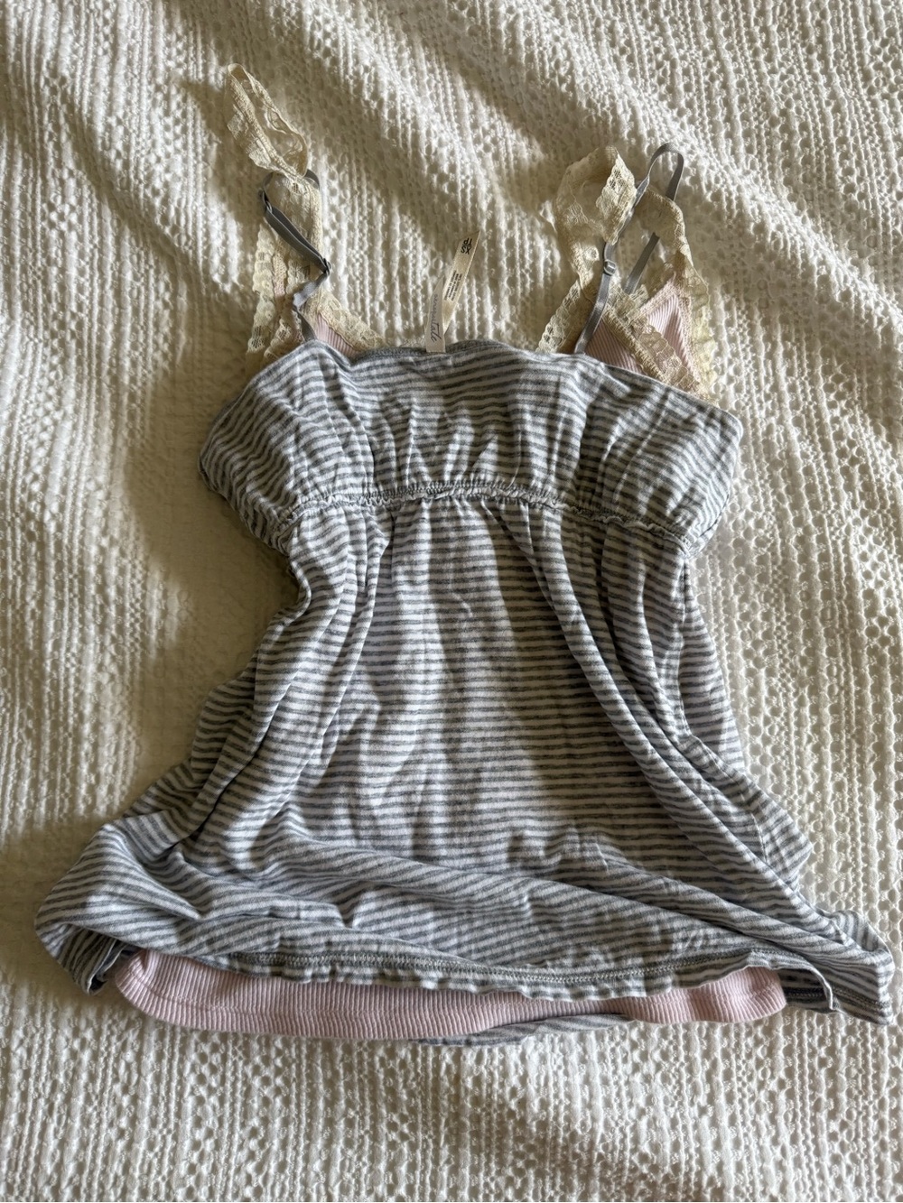 Y2K 2000s Aeropostale summer grey striped babydoll tank top lace cami - Picture 6 of 9